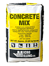Micro Milling Concrete Mix is a blend of Sand, Fine Aggregate and Cement, used for Repairing of concrete, setting posts, anchoring poles, casting driveways, walkways and steps. Micro Milling Concrete Mix is a blend of Sand, Fine Aggregate and Cement, used for Repairing of concrete, setting posts, anchoring poles, casting driveways, walkways and steps.